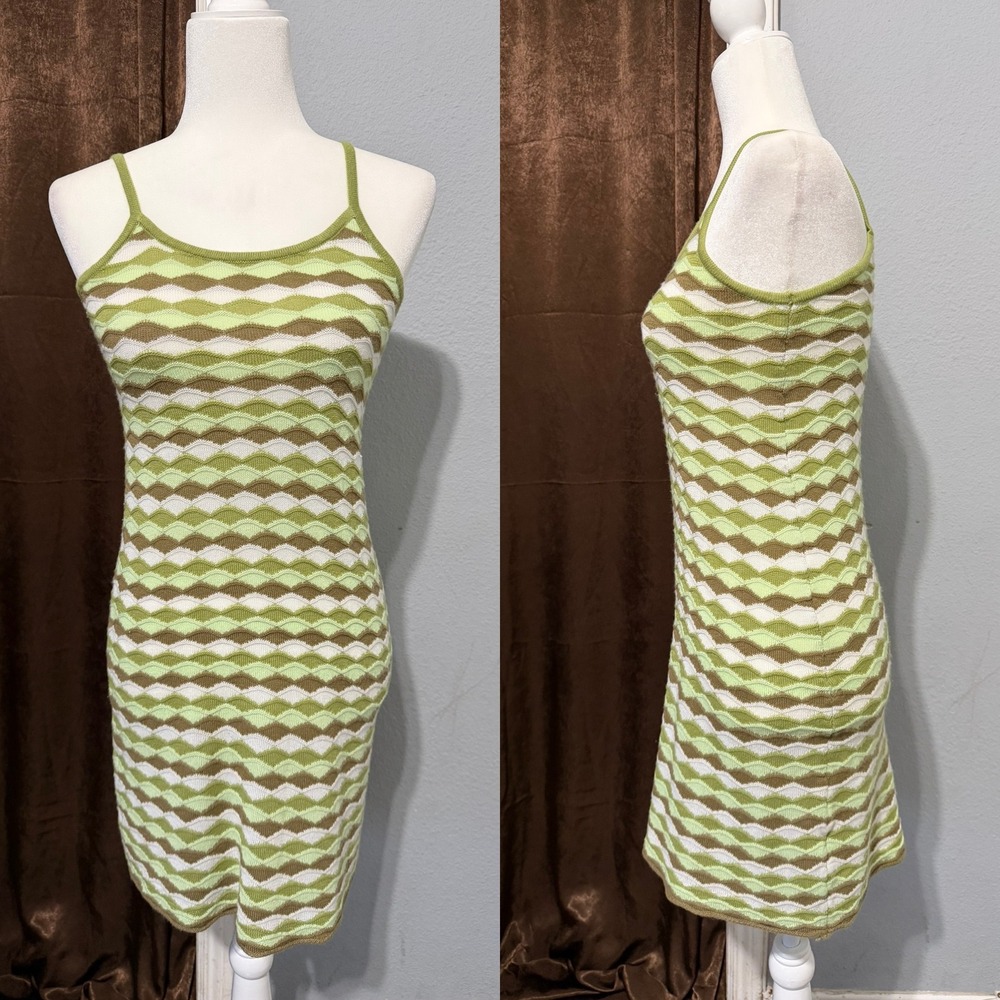 Nik & Leksi Girls Green Geometric Knit Bodycon Dress‎ Size L 14 Spaghetti Strap